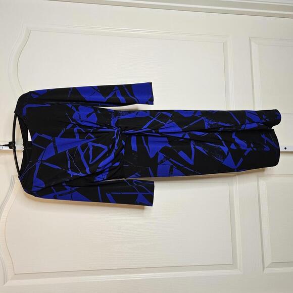 Stylish Blue Abstract Print Midi Dress - Picture 1 of 6